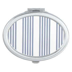 Blue-grey and white five stripe pattern compact mirror