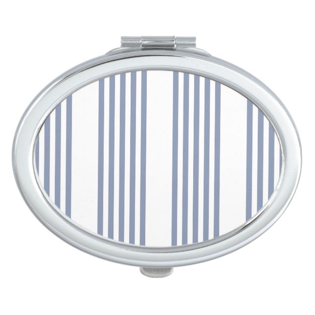 Blue-grey and white five stripe pattern compact mirror (Front)