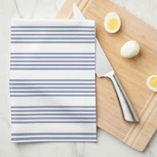 Blue-grey and white five stripe pattern kitchen towel