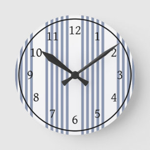 Blue-grey and white five stripe pattern round clock