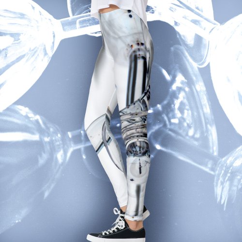 Blue Grey and White Swirling Abstract Leggings