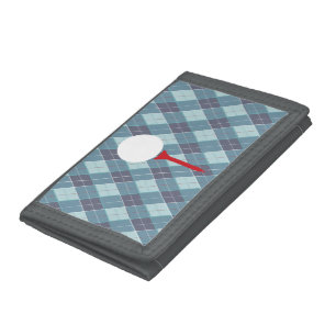 Blue grey argyle patterned plaid golfers tee tri-fold wallet