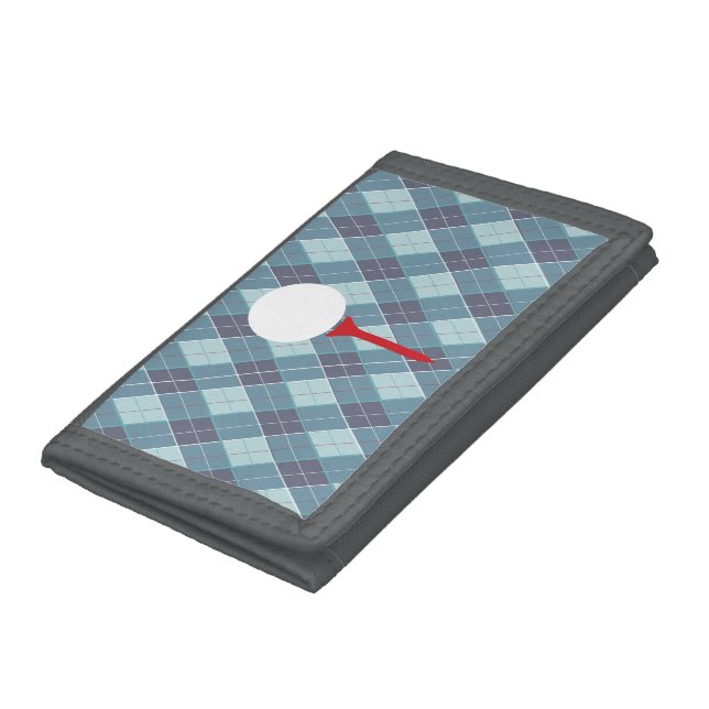 Blue grey argyle patterned plaid golfers tee tri-fold wallet (Bottom)