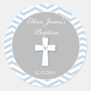 Blue Grey Baptism Favor Stickers Tags