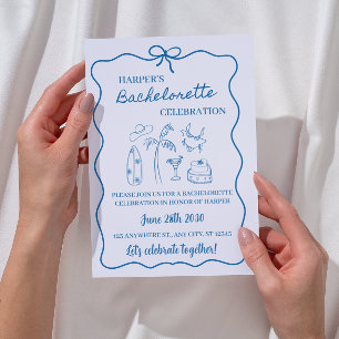 Blue & Grey Beach Bachelorette Weekend itinerary Invitation