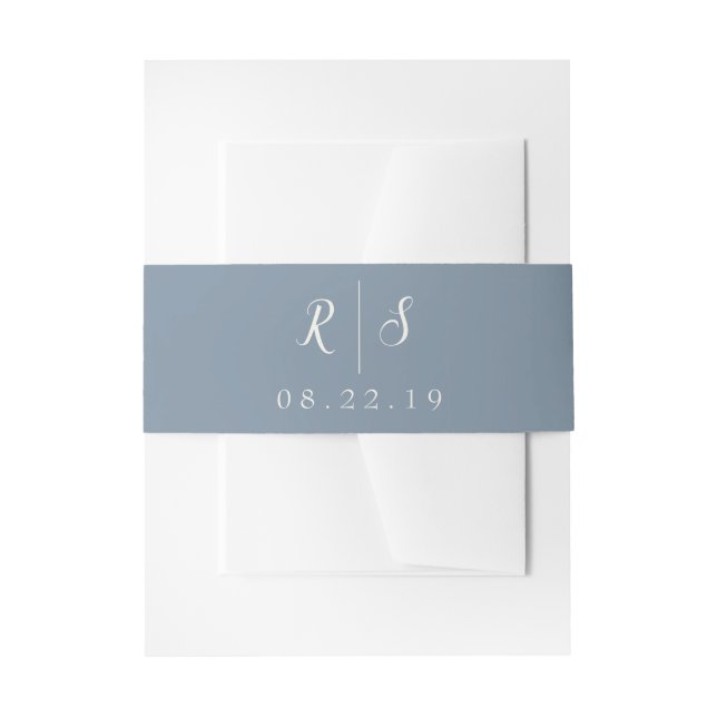 Blue Grey Belly Band, Editable Monogram Invitation Belly Band (Front Example)