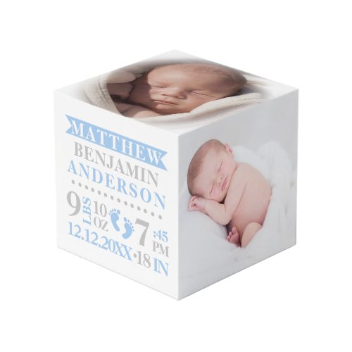 Blue Grey Birth Stats BABY Boy Keepsake PHOTO Cube