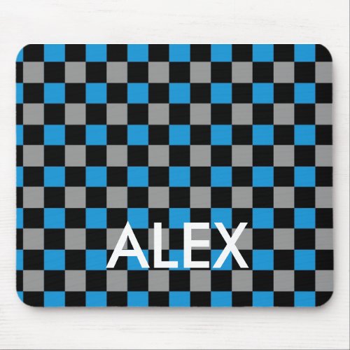 Blue grey black checkered checker skater mouse pad