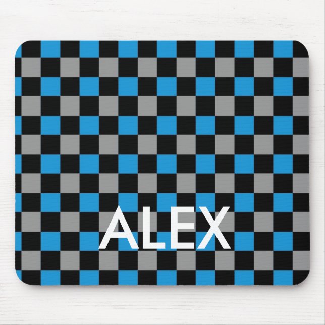 Blue grey black checkered checker skater mouse pad (Front)