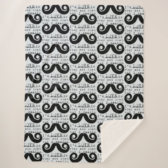 Blue Grey Black Funny Humor I Mustache Sherpa Blanket (Front)