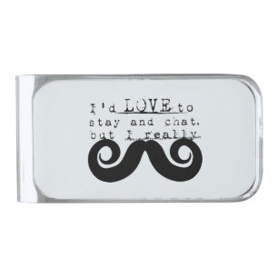 Blue Grey Black Funny Humor I Mustache Silver Finish Money Clip