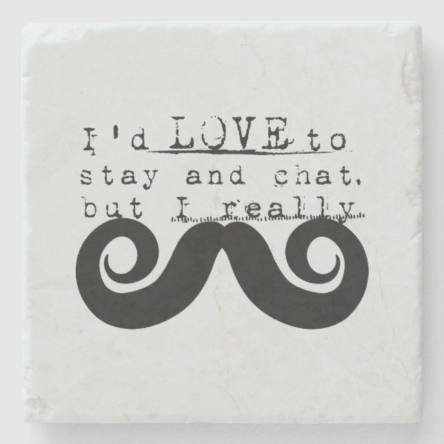 Blue Grey Black Funny Humor I Mustache Stone Coaster (Front)