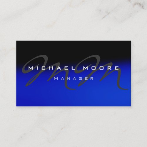 Blue Grey Black Unique Monogram Business Card