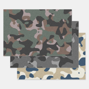 Blue Grey Blue Camouflage Wrapping Paper Sheets