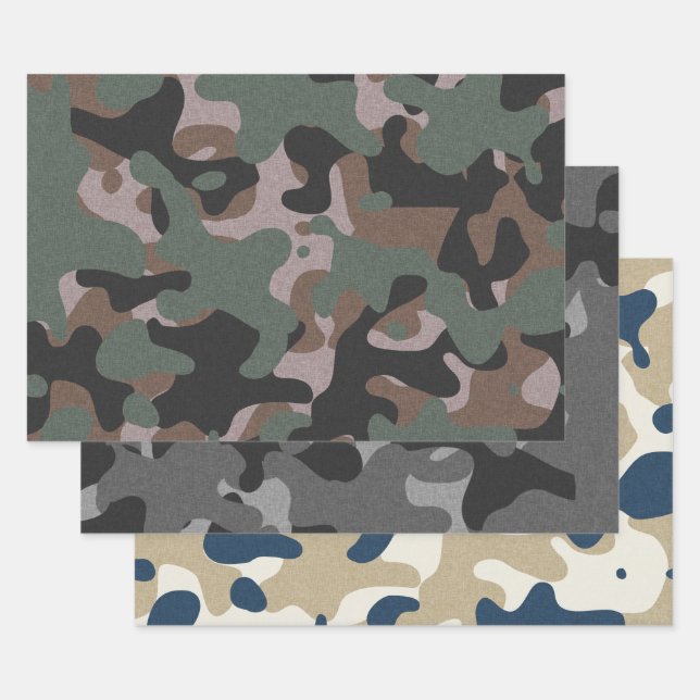 Blue Grey Blue Camouflage Wrapping Paper Sheets (Set)