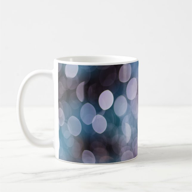 Blue grey bokeh, abstract background. coffee mug (Left)