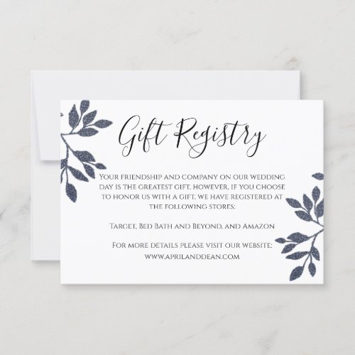 Blue Grey Botanical Glitter Wedding Registry Card