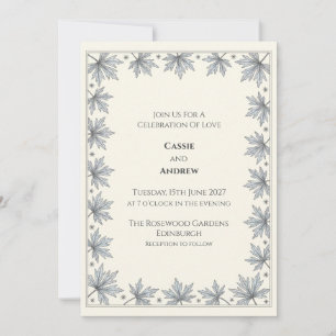 Blue Grey Botanical Leaf Wedding Invitation