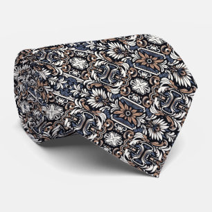 Blue-Grey, Brown, Buff, Black & White Pattern Neck Tie