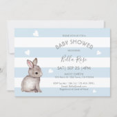 Blue Grey Bunny Baby Shower Invitations (Front)