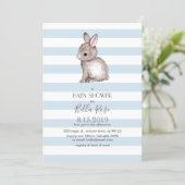 Blue grey bunny baby shower invitations (Standing Front)