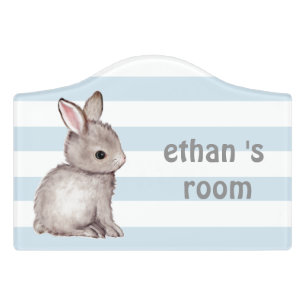 Blue Grey Bunny Room Sign