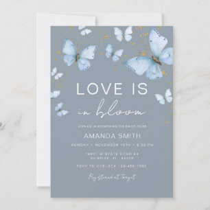 Blue Grey Butterfly Loves in Bloom Bridal Shower Invitation