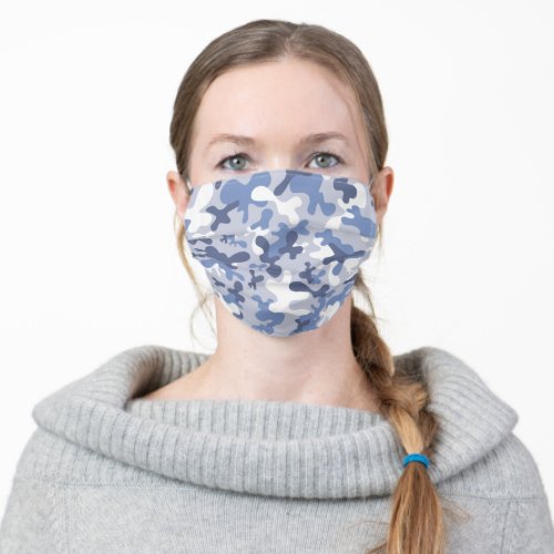 Blue grey camouflage pattern adult cloth face mask