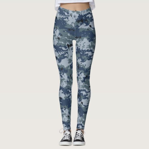 Blue Grey Camouflage Womens Leggings