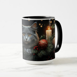 Blue-Grey Cat Lovers Christmas Gift Mugs