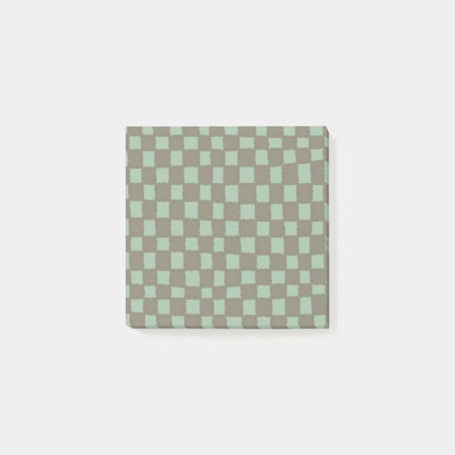 Blue Grey Checkered Pattern Modern Checkerboard Post-it Notes (Front)
