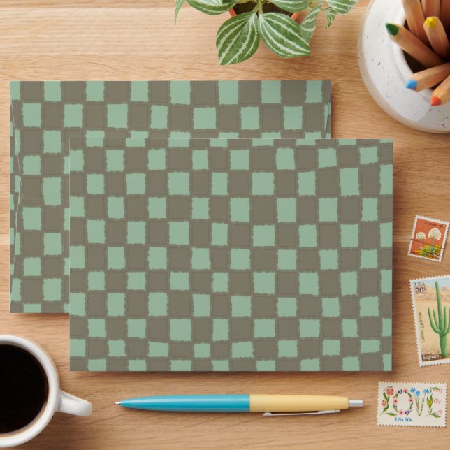 Blue Grey Checkered Stylish Checkerboard Pattern Envelope (Desk)