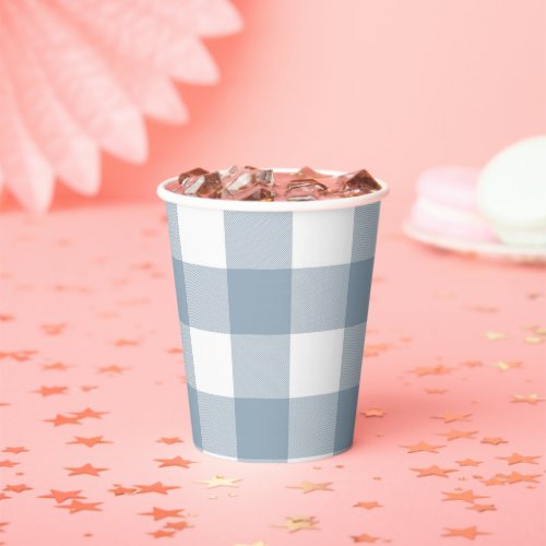 Blue Grey Checks Buffalo Gingham Plaid Pattern  Paper Cups