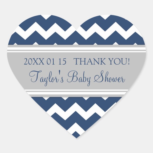 Blue Grey Chevron Baby Shower Favor Stickers (Front)