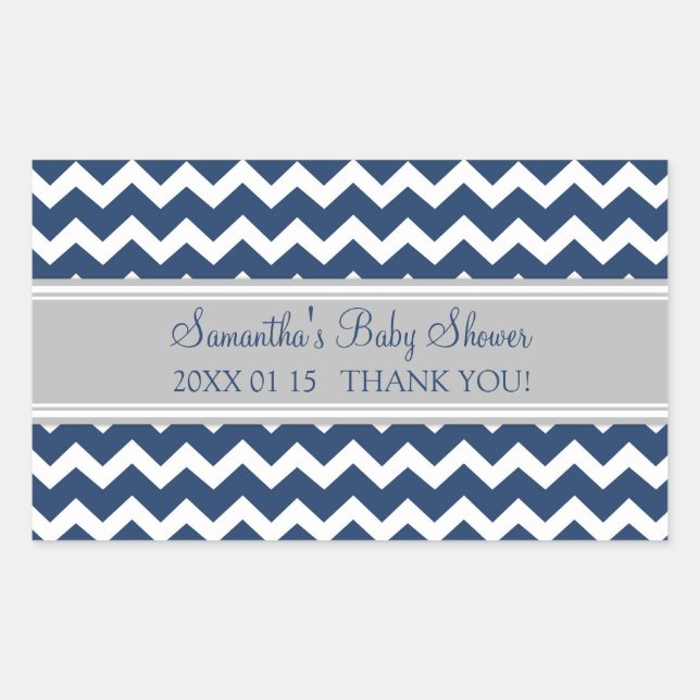Blue Grey Chevron Baby Shower Favor Stickers (Front)