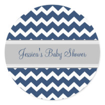 Blue Grey Chevron Baby Shower Favor Stickers