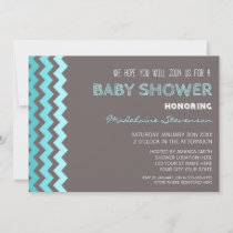 Blue Grey Chevron Custom Baby Shower Invitations