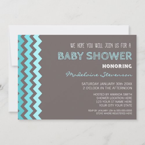 Blue Grey Chevron Custom Baby Shower Invitations