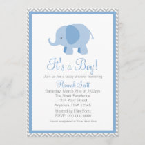 Blue Grey Chevron Elephant Boy Baby Shower Invite