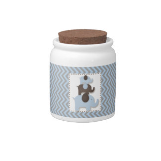 Blue & Grey Chevron Elephant Storage Jar