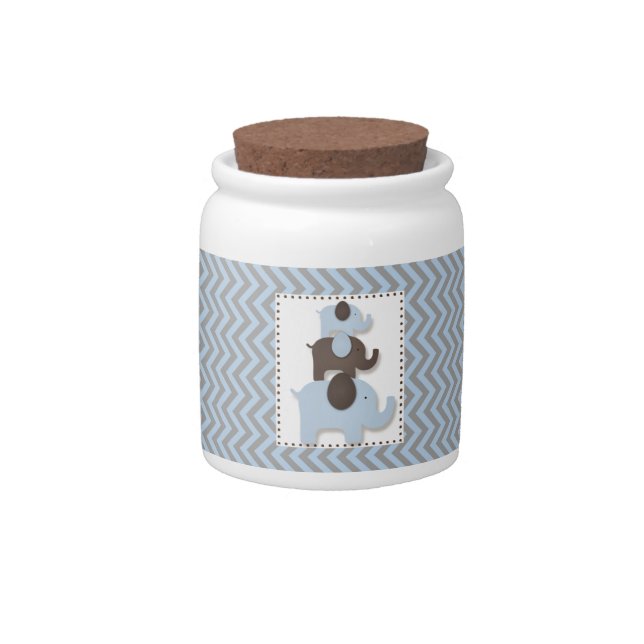 Blue & Grey Chevron Elephant Storage Jar (Front)