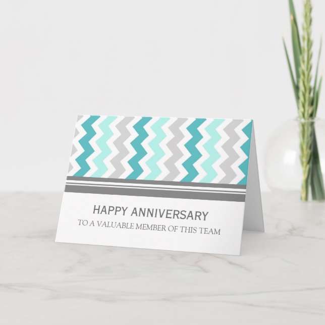 Blue Grey Chevron Employee Anniversary Card (Front)