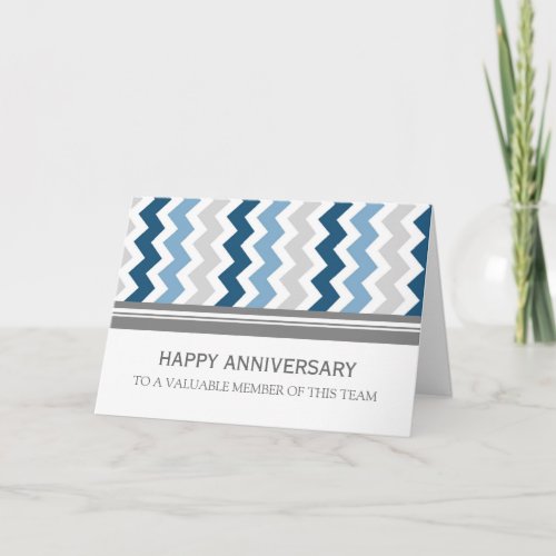 Blue Grey Chevron Employee Anniversary Card