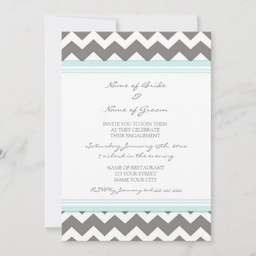 Blue Grey Chevron Engagement Party Invitations