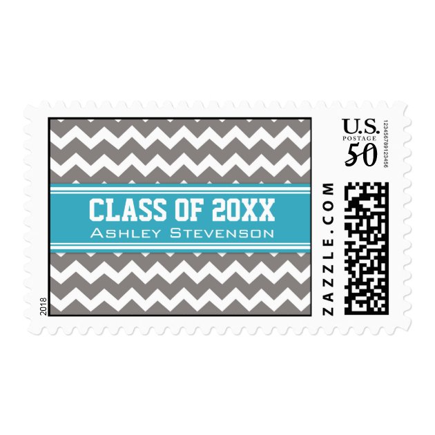 Blue Grey Chevrons Graduation Custom Name Stamps