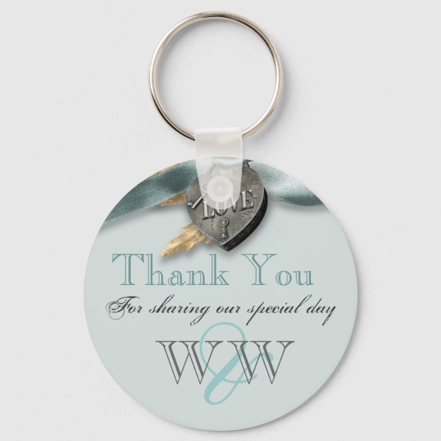 Blue grey country heart wedding keychain (Front)