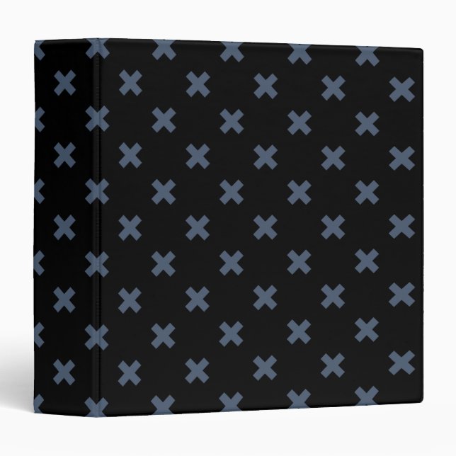 Blue-grey cross stitches on black 3 ring binder (Front/Spine)