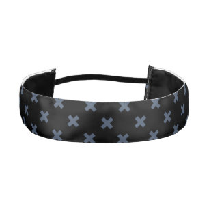 Blue-grey cross stitches on black athletic headband