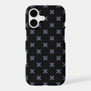 Blue-grey cross stitches on black iPhone 17 case