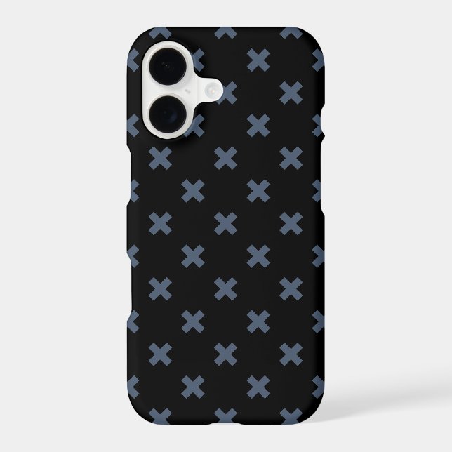Blue-grey cross stitches on black Case-Mate iPhone case (Back)